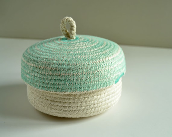 Small rope box, Home office box, Jewellery holder, box, Coastal decor, Box with lid, Cotton box, Gift box, Mediterranean style, rope box