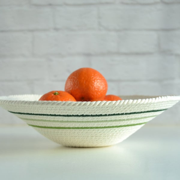 Decorative rope bowl to use as a bread basket or wall display. A boho Mediterranean coil plate perfect as an anniversary gift.