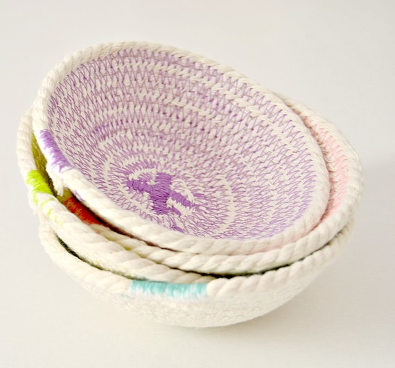 Rope Bowl Set, Mini Rope Bowls, Rope Basket Set, Gift for her, Colorful bowl set, Boho home décor, Decorative bowls Home Decor Bowl Set Coil