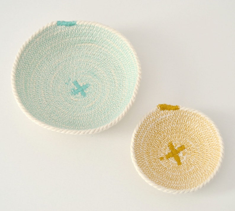 Bread basket in aquamarine and mustard image 4