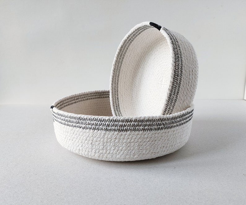 Cotton rope basket for a Scandinavian decor. Small rope baskets for a entryway key bowl or to put away little toys for a safe kids playroom image 10