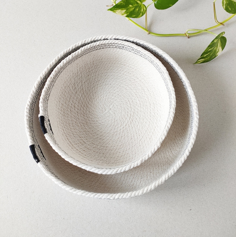Cotton rope basket for a Scandinavian decor. Small rope baskets for a entryway key bowl or to put away little toys for a safe kids playroom image 5
