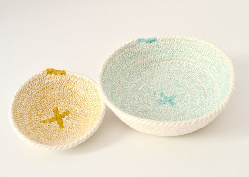 Bread basket in aquamarine and mustard image 6