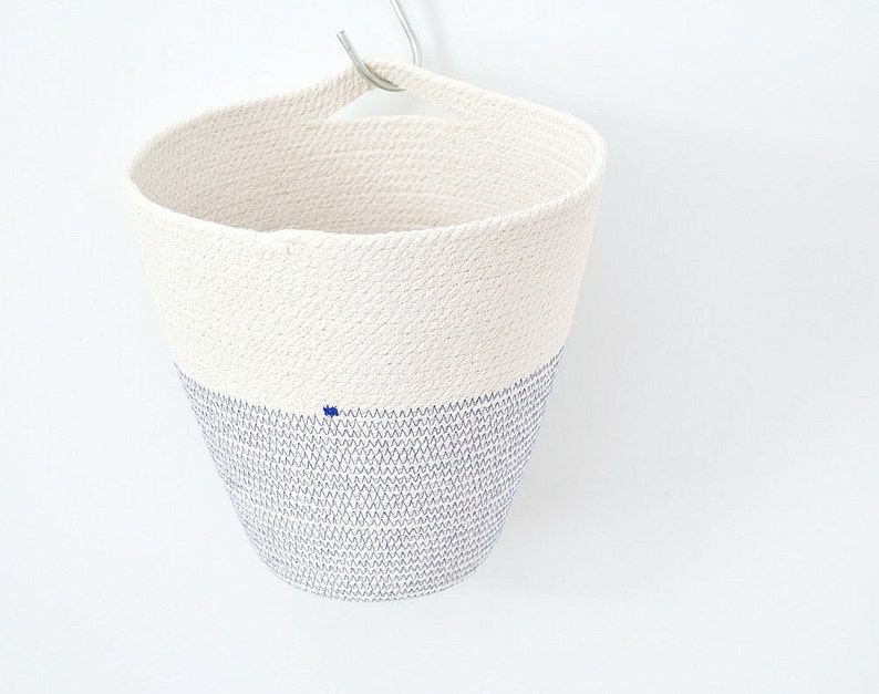 Hanging cotton pot, Natural home decor, Hanging planter, Planter basket, Handle basket, Hanging basket, Kids room storage, Plant hanger Rope image 3