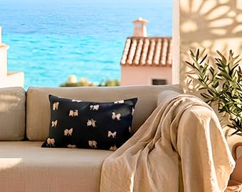 Black Cotton Lumbar Pillow Cover: Flair Appliqués, Organic Decor (16x24 inches)