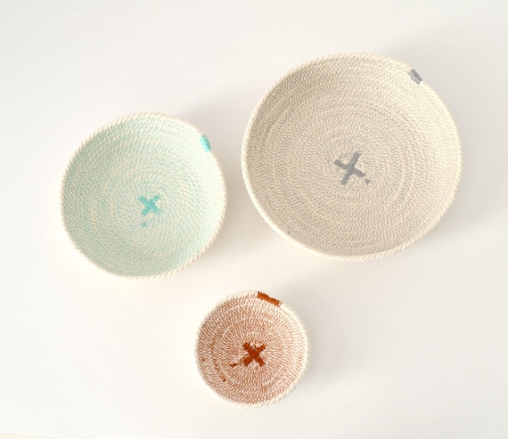 Nesting cotton rope bowls for a baby room decor, as an entryway key bowls or jewellery storage.