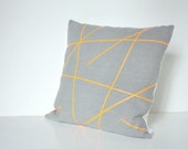 Grey linen with neon orange stripes pillow cover Mikado