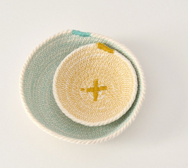 Bread basket in aquamarine and mustard image 5