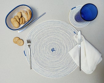 Modern & simple cotton rope placemats and coasters perfect for a coastal thanksgiving decor table. More colours available