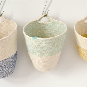 Hanging cotton pot, Natural home decor, Hanging planter, Planter basket, Handle basket, Hanging basket, Kids room storage, Plant hanger Rope image 6