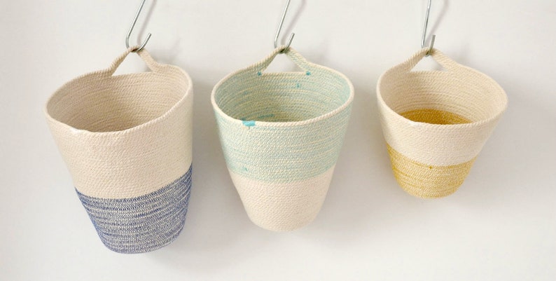 Hanging cotton pot, Natural home decor, Hanging planter, Planter basket, Handle basket, Hanging basket, Kids room storage, Plant hanger Rope image 6