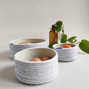 Nesting set of cotton rope baskets short for a Mediterranean decor. A set of nesting baskets for fruits, bread or as a centrepiece bowl. image 5