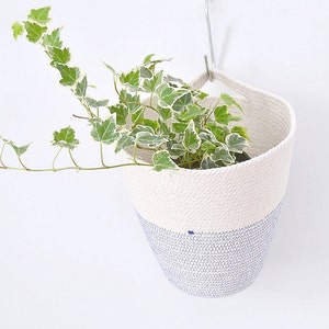 Hanging cotton pot, Natural home decor, Hanging planter, Planter basket, Handle basket, Hanging basket, Kids room storage, Plant hanger Rope image 2