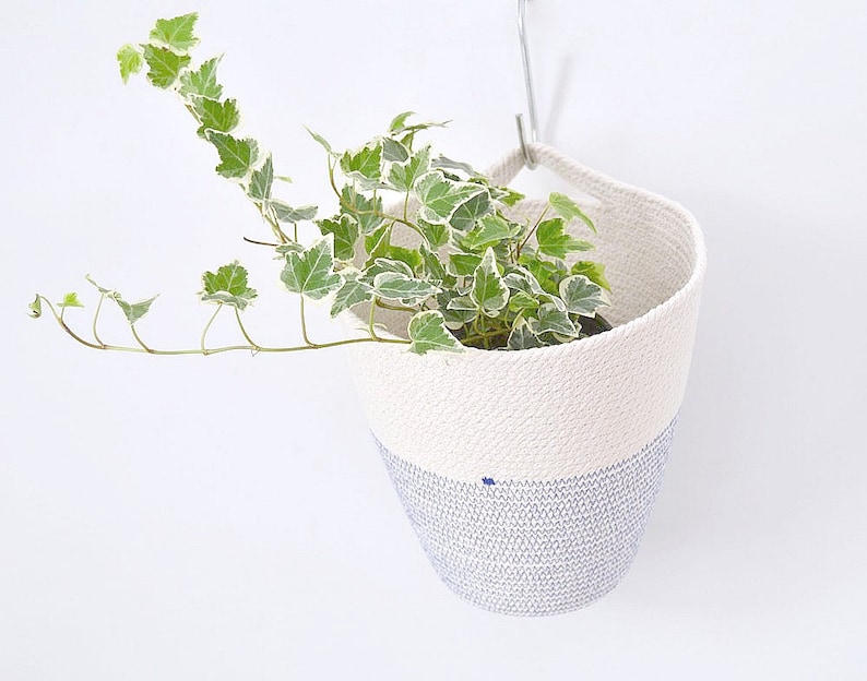 Hanging cotton pot, Natural home decor, Hanging planter, Planter basket, Handle basket, Hanging basket, Kids room storage, Plant hanger Rope image 2