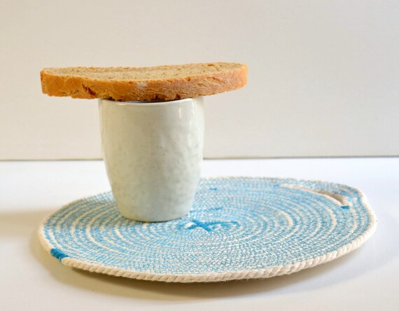 Cotton rope coaster, White and turquoise, Cotton trivet, Table place mats, Table mat, Rope trivet, Desk organiser, Mediterranean decor