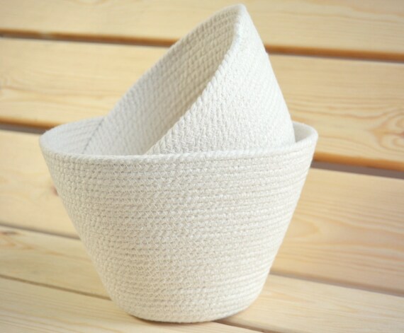 Natural basket, Natural home decor, Nursery basket, Pure white decor, Fruit bowl, Cotton rope bowl Kitchen decor, Bread basket Summer decor