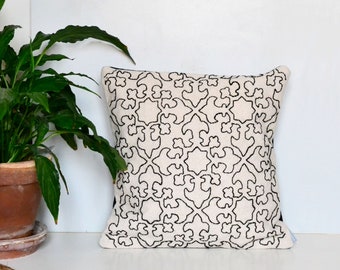 Hand Embroidered Cushion Cover: Modernist Barcelona Tile Design, 16x16