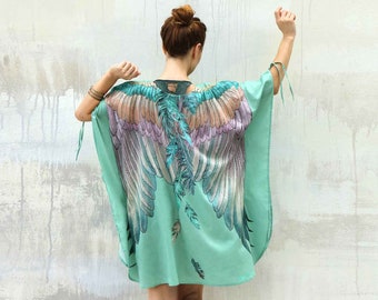 Angel Wings Kimono Dress, Kaftan Dress, Womens Clothing Boho, Rave Festival Clothing, Fairy Dress For Women, Beach Cover Up, Japanese Pareo