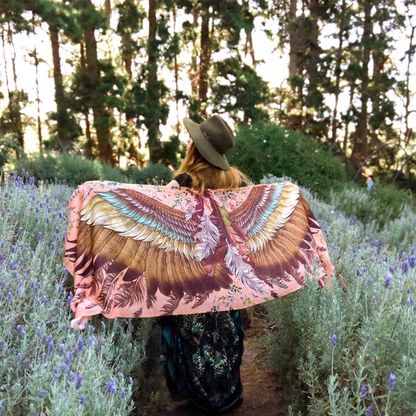 Shovava Wings Shawl - Rave Accessories Summer Style Boho Festival Clothing - Wrap Fairy Feather Wrap Scarf For Vacation or Beach Cover Up