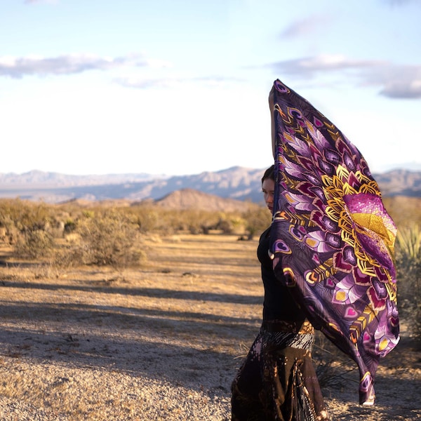 Peacock Scarf, Purple Silk Scarf, Cashmere Scarf, Halloween Print Scarf, Silk Scarf, Batik Sarong, Japanese Clothing, Shovava Samsara