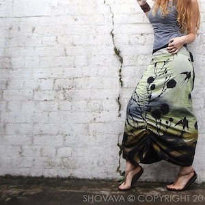 Boho Skirt, Womens Clothing, Beach Skirt, Long Wrap Skirt, Festival Clothing, Hippie Clothes, Black Skirt, Bird Skirt, Low Waist Skirt