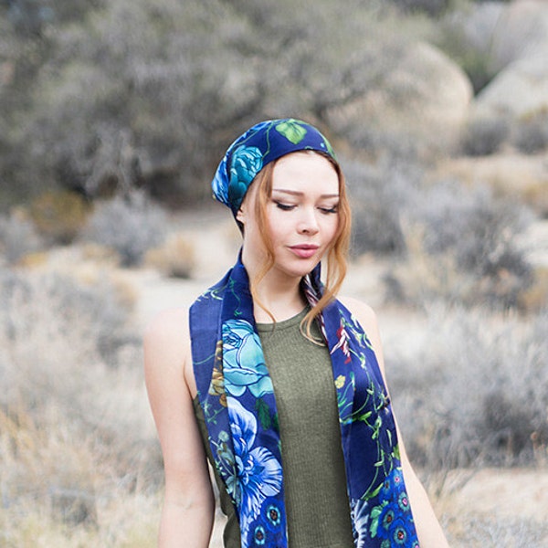 Boho Head Scarf, Hair Wrap, Unique Scarves and Bandanas, Silk Headband Scarf,  Beach Wrap, Floral Scarf, Silk Bandana, Head Scarf Women