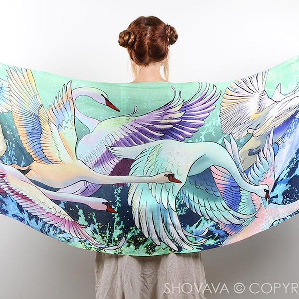 Swan Scarf, Turquoise Wrap Shawl, Accessories For Mom, Festival Clothing, Pashmina Shawl, Sarong, Bridesmaids Gifts,Anniversary Gift For Her