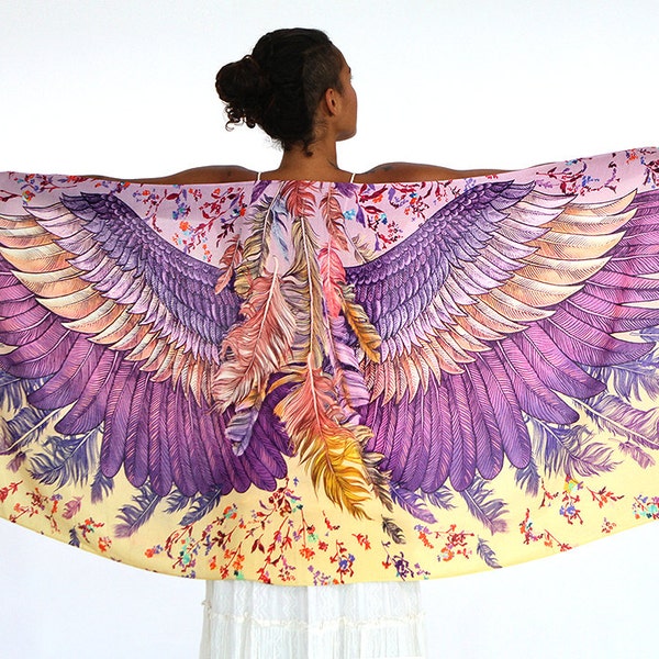 Purple Angel Wing Scarf, Womens Clothing, Bird Wings Shawl, Best Holiday Gifts, Pashmina, Fashion Gift, Bird Feathers Sarong, Whimsical