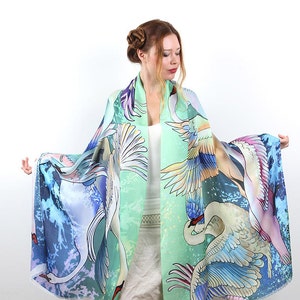 Swan Scarf, Mothers Day Gift, Psychedelic Shawl, Rave Pashmina, Festival Clothing, Accessories For Mom, Teacher Gift, Silk Sarong, Wrap image 2