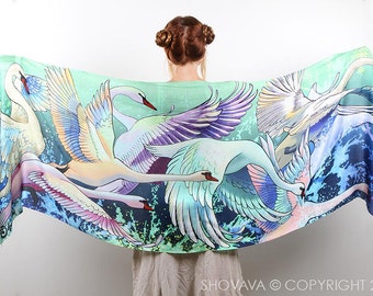 Swan Scarf, Turquoise Wrap Shawl, Accessories For Mom, Festival Clothing, Pashmina Shawl, Sarong, Bridesmaids Gifts,Anniversary Gift For Her