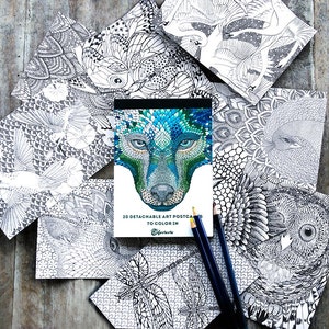 Adult Coloring Pages, Adult Coloring Book, Mandala Coloring Therapy, Self Care Gifits, Zentangle Cards, Wolf Art Postcards, Coloring Cards