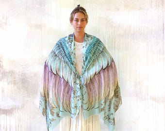 Bufanda azul vintage con alas, la mejor ropa para Burning Man ~ Pashmina para raves, ropa única para festivales de verano ~ Chales y envolturas con alas para raves para mujeres