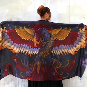 Phoenix Kimono Shawl, Mothers Day Gift, Rave Pashmina, Festival Clothing, Accessories For Mom, Feather Wings Shawl Cape, Bird Wings Scarf