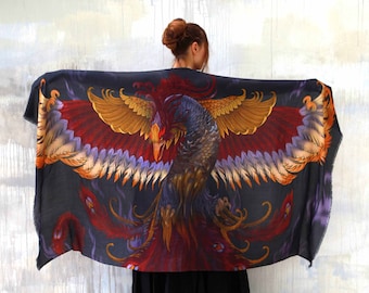 Phoenix Kimono Shawl, Festival Shawl Cape, Rave Pashmina, Halloween Costume, Whimsigoth Scarf, Bird Wings Scarf, Feather Wings Shawl,Shovava