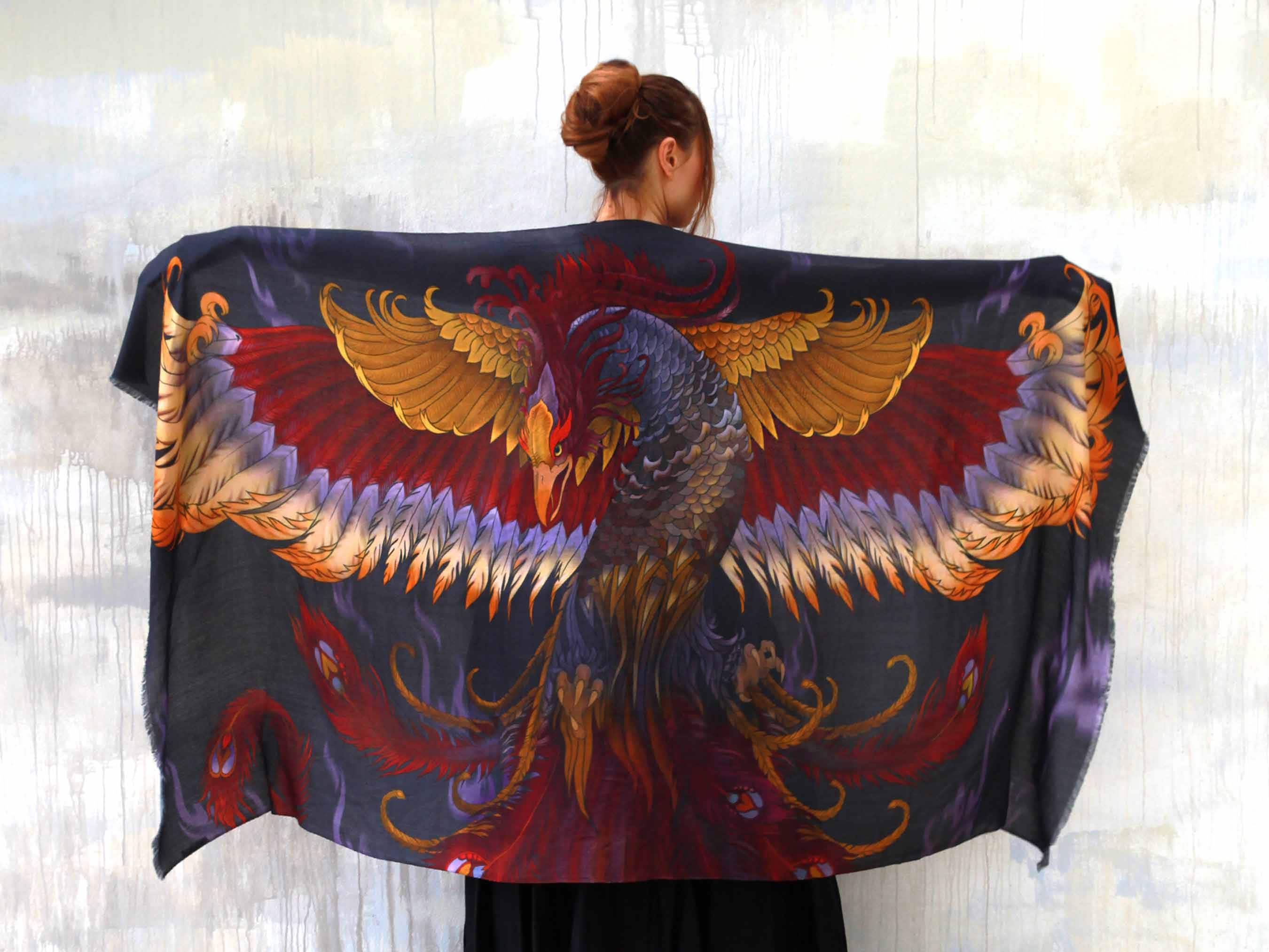 Phoenix Kimono Shawl, Rave Pashmina, Festival Clothing, Larping
