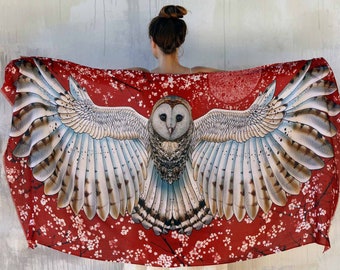 Cherry ~ Owl Wings Shawl, Festival Clothing, Unique Scarves and Bandanas, Rave Accessories, Feather Wings Shawl, Owl Scarf,Bird Wrap Scarf