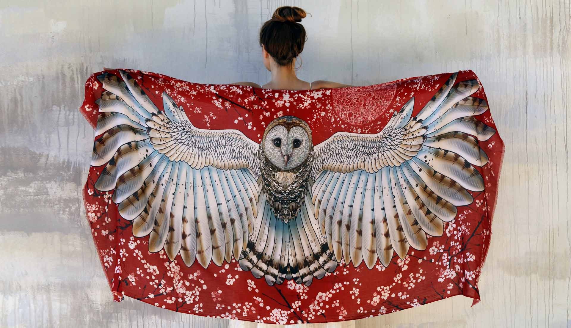 Cherry ~ Owl Wings Shawl, Festival Clothing, Gift For Yourself, Feather Wings Shawl, Rave Pashmina, 