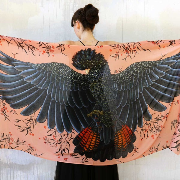 Peach Cockatoo ~ Womens Clothing Spring, Wings Shawl, Teacher Gift, Unique Scarves and Bandanas, Bird Wrap Shawl, Phulkari, Wrap And Shawls