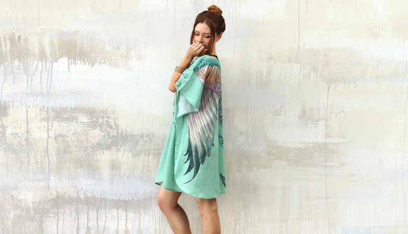 Angel Wings Kimono Dress, Kaftan Dress, Womens Clothing Boho, Rave Festival Clothing, Fairy Dress For Women, Beach Cover Up, Japanese Pareo image 2