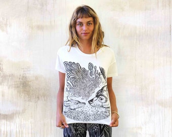 Wolf Deer Tshirt, Womens Cloting, Spirit Animal Shirt, Festival Clothing, Nature T Shirt, Unique Gifts For Her, Wildlife Shirt, Animal Tee