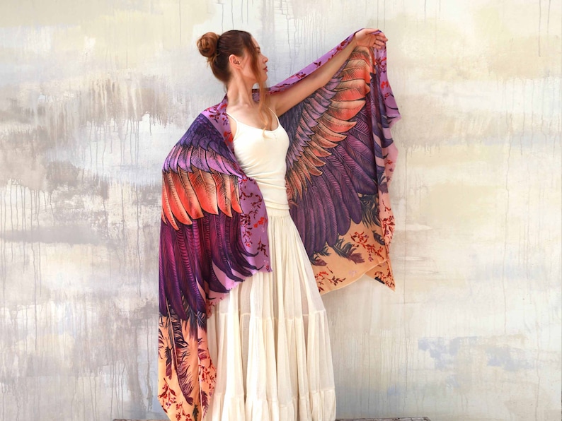 Blush Chic Bird Feathers Scarf, Accessories For Mom, Fairy Wings Shawl, Festival Clothing Women, Mothers Day Gift, Cape, Rave Pashmina image 6