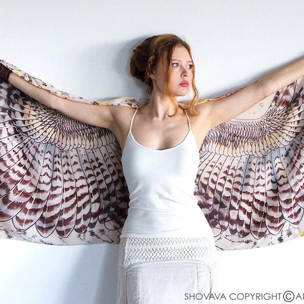 Festival Owl Wings Scarf, Bird Wings Shawl, Rave Pashmina, Feather Sarong Wrap, Oversized Wing Cloak, Pagan Clothing, Christmas Gift,Shovava