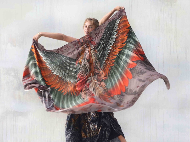 Bird Spark Wing Shawl, Anniversary Gift For Her, Bird Feather Wrap Shawl, Festival Accessories, Rave Pashmina, Sarong, Bird Scarf, Shovava image 1