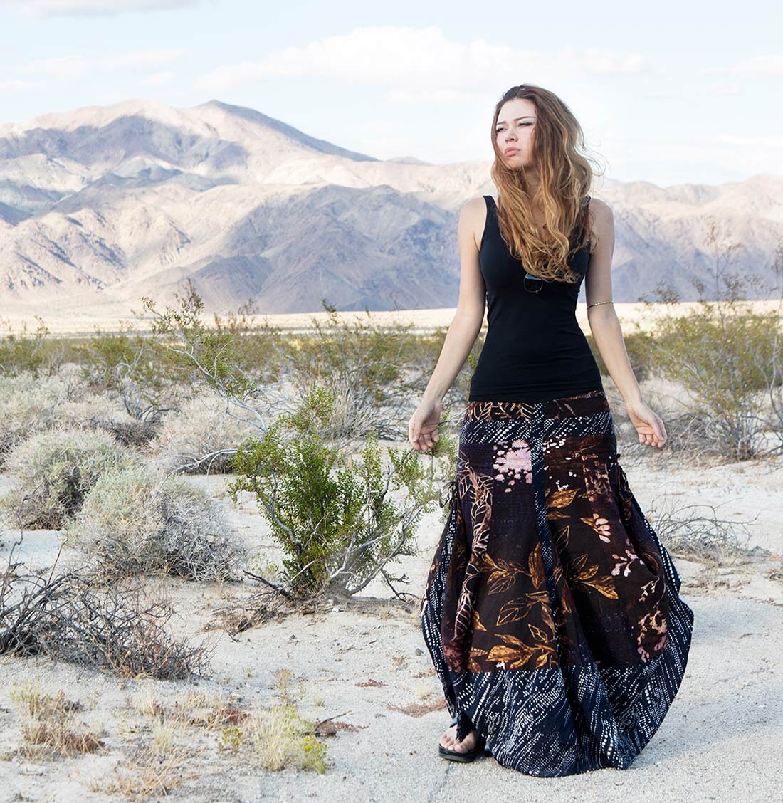 Long Black Wrap Skirt Summer Festival Goddess Hippie Clothes For Women Boho Maxi Gypsy Adjustable Skirt With Unique Oriental and Tribal Pattern 