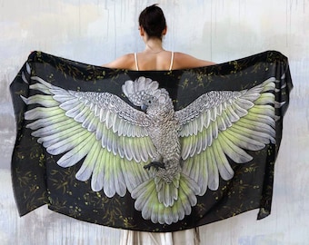 White Cockatoo ~ Bird Wings Shawl, Festival Wear, Pagan Shawl, Halloween Costume, Whmisigoth Clothing, Australian Parrot Shawl, Gift For Her