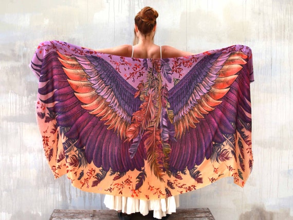 Blush Chic Bird Feathers Scarf, Fairy Wings Shawl, Festival Clothing Women,  Butterfly Wings Cape, Whimsical Shawl, Rave Pashmina, Shovava 
