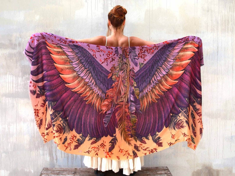 Blush Chic Bird Feathers Scarf, Accessories For Mom, Fairy Wings Shawl, Festival Clothing Women, Mothers Day Gift, Cape, Rave Pashmina image 1