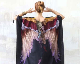 Fairy Dress, Mystical Kaftan, Kimono Dress, Womens Clothing, Boho Dresses, Adult Costume, Burning Man Festival Clothing, Bird Wings Dress