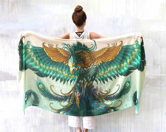 UKRAINIAN Children Fundraising - PREORDER - Limited Edition Phoenix Scarf, Emerald Green Shawl, Ukraine Donation, Support Ukraine, Charity