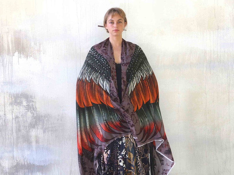 Bird Spark Wing Shawl, Anniversary Gift For Her, Bird Feather Wrap Shawl, Festival Accessories, Rave Pashmina, Sarong, Bird Scarf, Shovava image 4